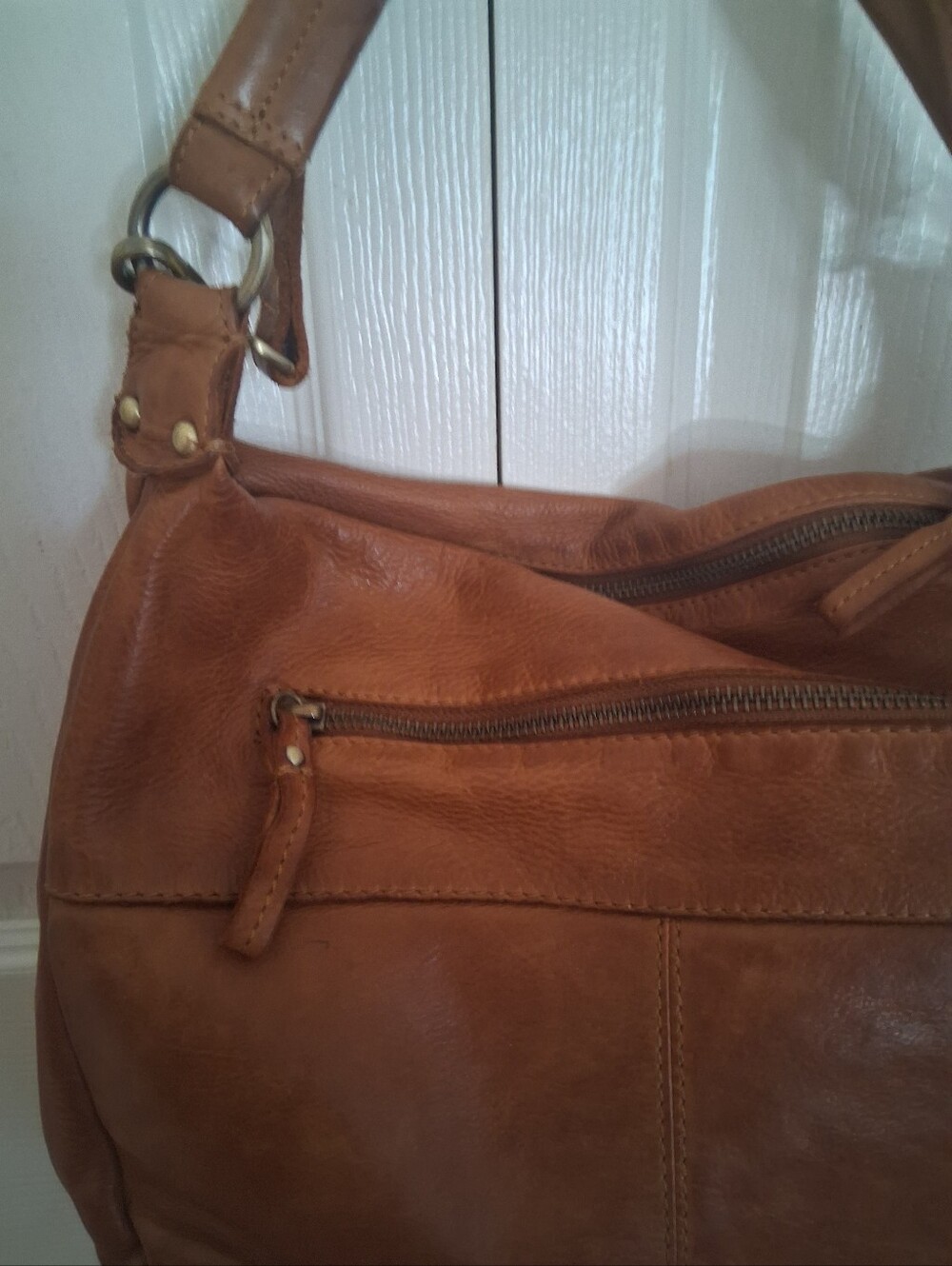 Women's Woven Leather Shoulder Bag - Tan - Picture 5 of 9